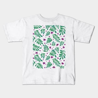 Watercolor branches and flowers - green and purple Kids T-Shirt